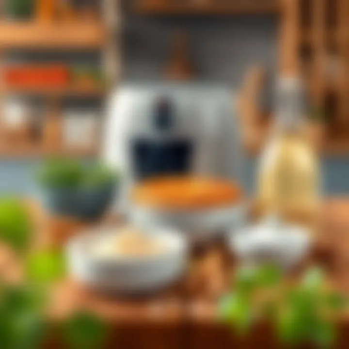 Essential Ingredients for Airfryer Cake Ingredients for airfryer cake on a wooden table