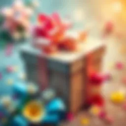 Colorful handmade gift box decorated with ribbons and flowers