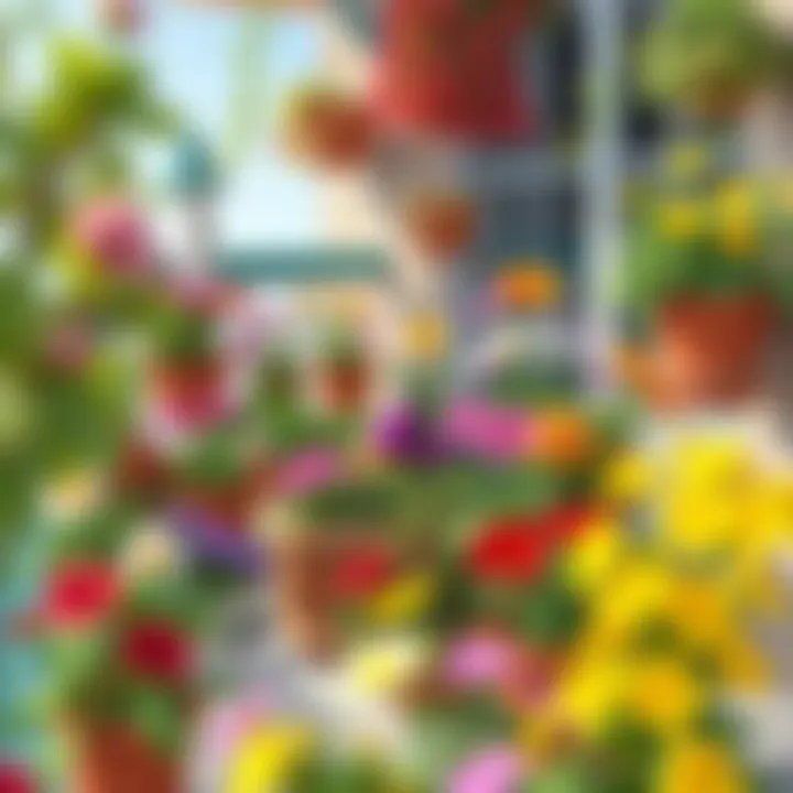 Balcony garden with diverse plants and flowers