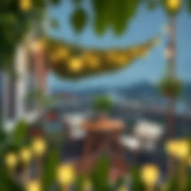 Cozy balcony setup with lights and greenery