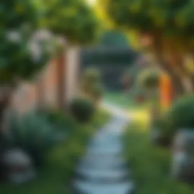 Charming Garden Pathway Elegant garden pathway adorned with decorative stones and lush greenery