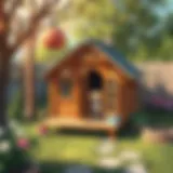 A cozy wooden doghouse in a backyard