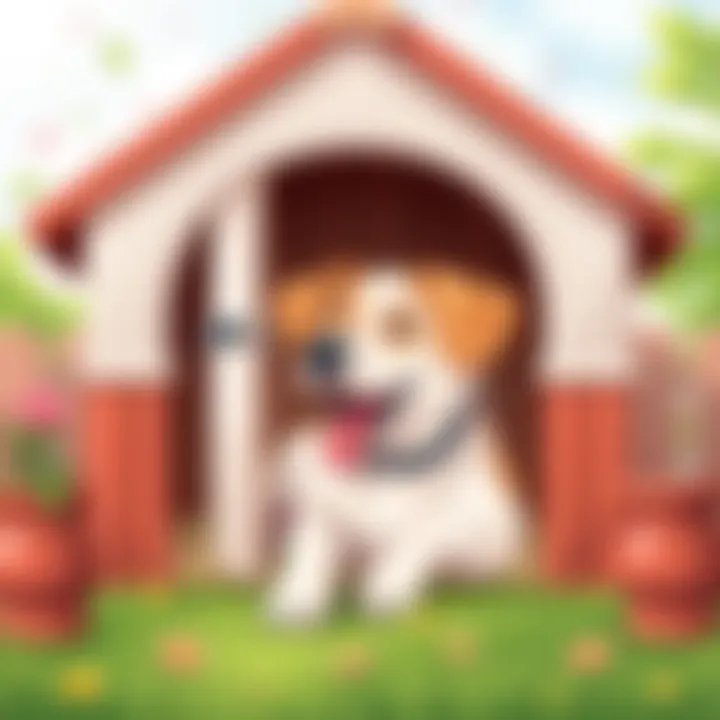 Happy Dog Inside New Doghouse A happy dog relaxing inside its new doghouse