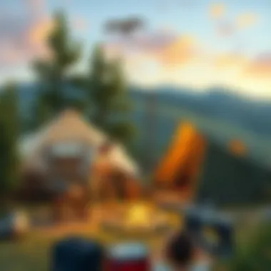 An adventurous group engaging in outdoor activities at a campsite