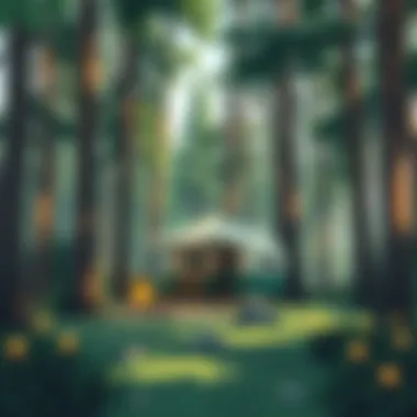 A serene campsite nestled in a forest surrounded by tall trees