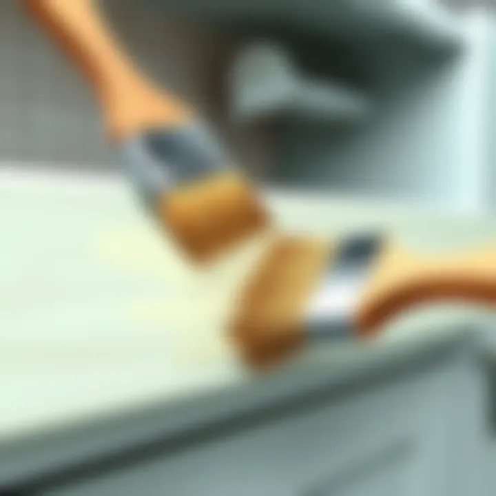 Application Technique for a Flawless Finish Close-up of a brush applying paint on a kitchen appliance
