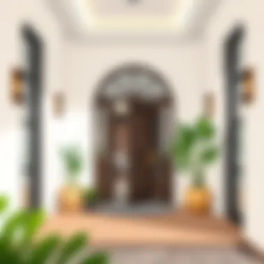 Modern entrance accentuated with chic green accents