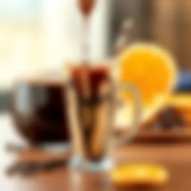 A beautifully arranged cold coffee drink with chocolate drizzle.