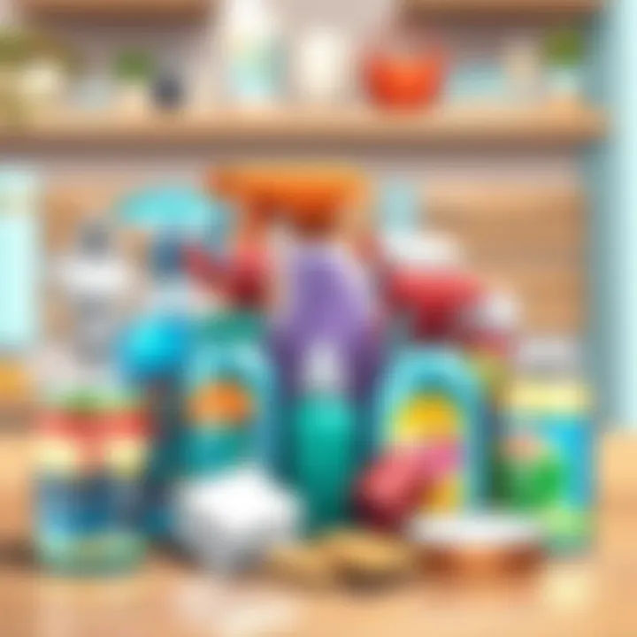 Various cleaning supplies for ink removal