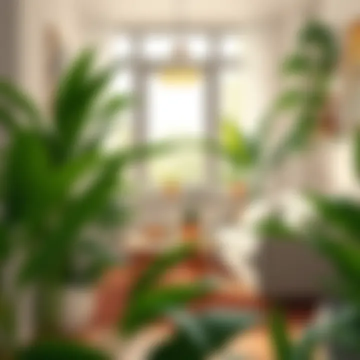 Cozy Atmosphere with Leafy Greens A cozy living space enriched by the presence of large-leaf plants