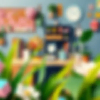 Creative Workspace with Paper Crafts A creative workspace adorned with paper crafts