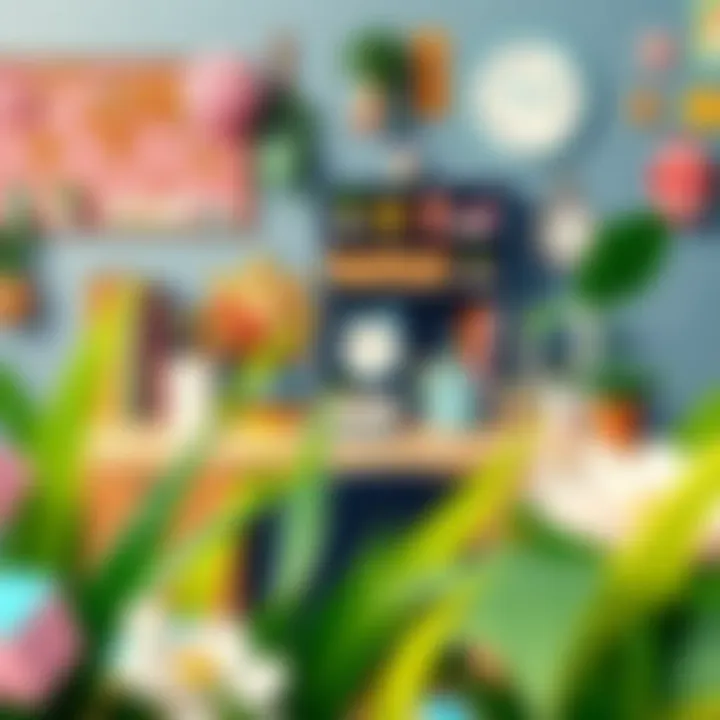 Creative Workspace with Paper Crafts A creative workspace adorned with paper crafts