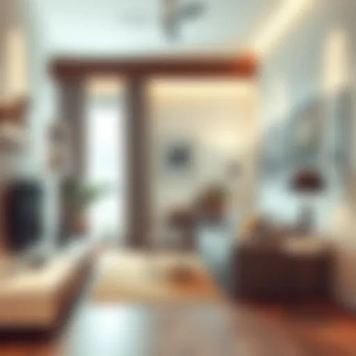 A stylish narrow living room with modern decor