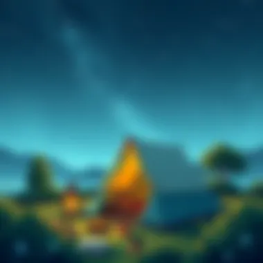 A cozy tent set up under a starry sky