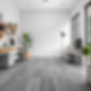 Gray Laminate Flooring in Workspaces Stylish gray laminate flooring in a contemporary workspace.