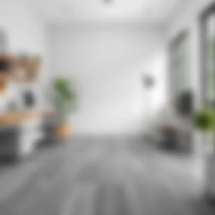 Gray Laminate Flooring in Workspaces Stylish gray laminate flooring in a contemporary workspace.