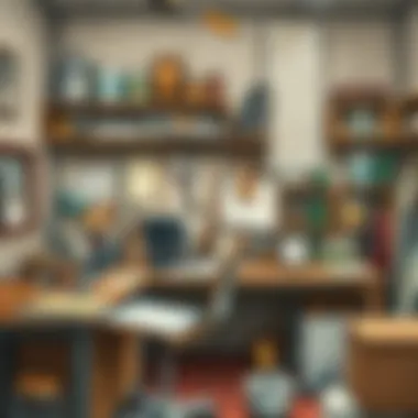 Creative Aging Workspace A creative workspace filled with tools and materials for aging paint