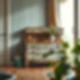 An artistic display of distressed furniture with a vintage finish