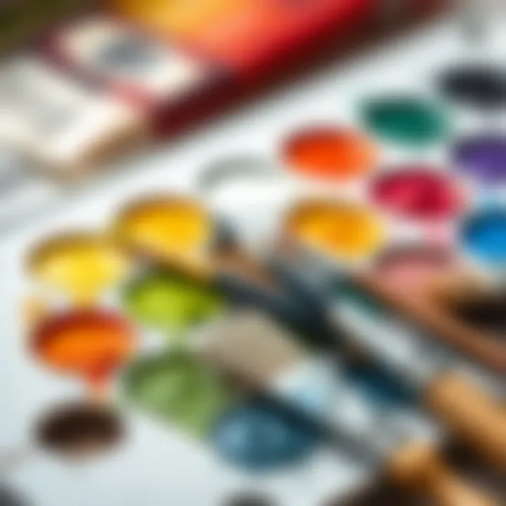 Artistic Paint Palette A variety of paint colors and brushes arranged artistically