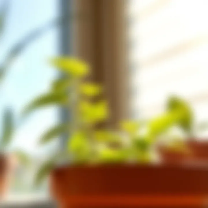 Close-up of a healthy potted plant thriving in sunlight.