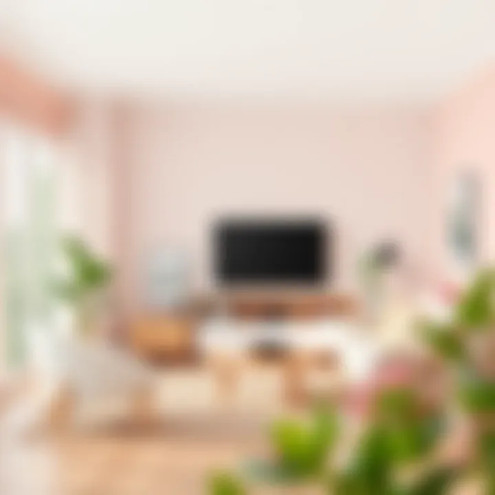 A cozy living room painted in soft hues that evoke tranquility