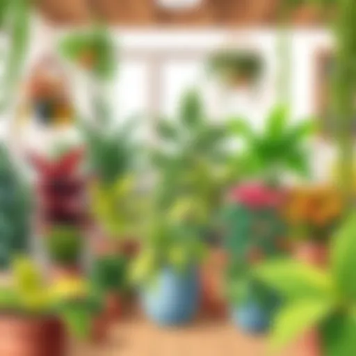 Indoor Garden with Diverse Plants A vibrant indoor garden showcasing various houseplants.