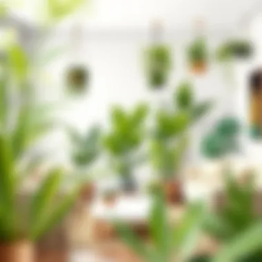 Stylish living space enhanced by decorative houseplants.