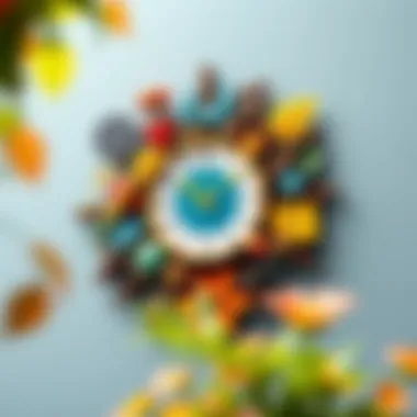 Colorful wall clock assembled with unique elements