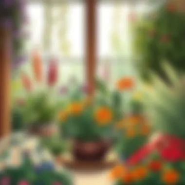 A serene indoor garden with various flower species