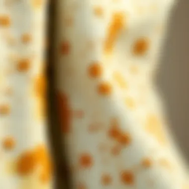 A close-up view of a tea-stained fabric before treatment