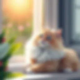 A fluffy cat lounging comfortably on a sunny windowsill