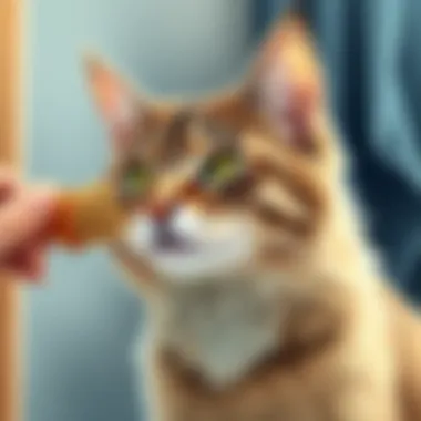A cat being groomed with a gentle brush