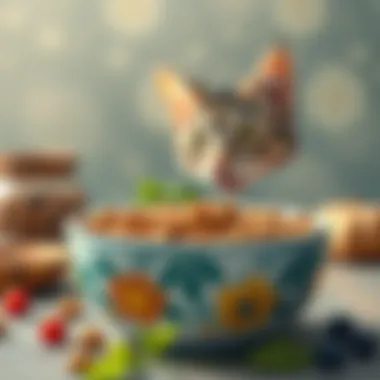 A bowl of nutritious cat food filled with healthy ingredients