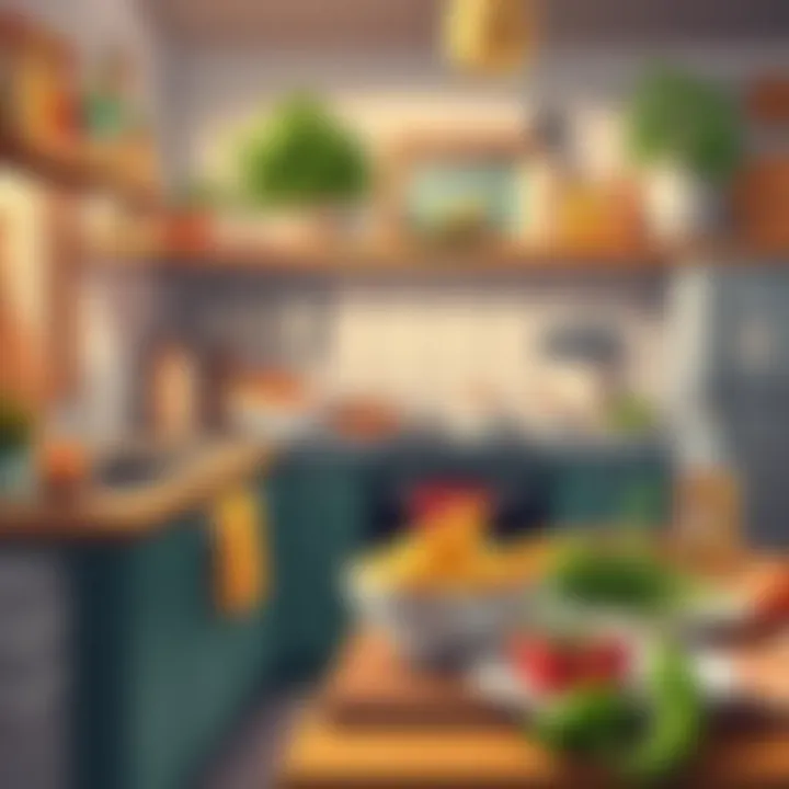 A cozy kitchen scene showcasing ingredients and kitchenware