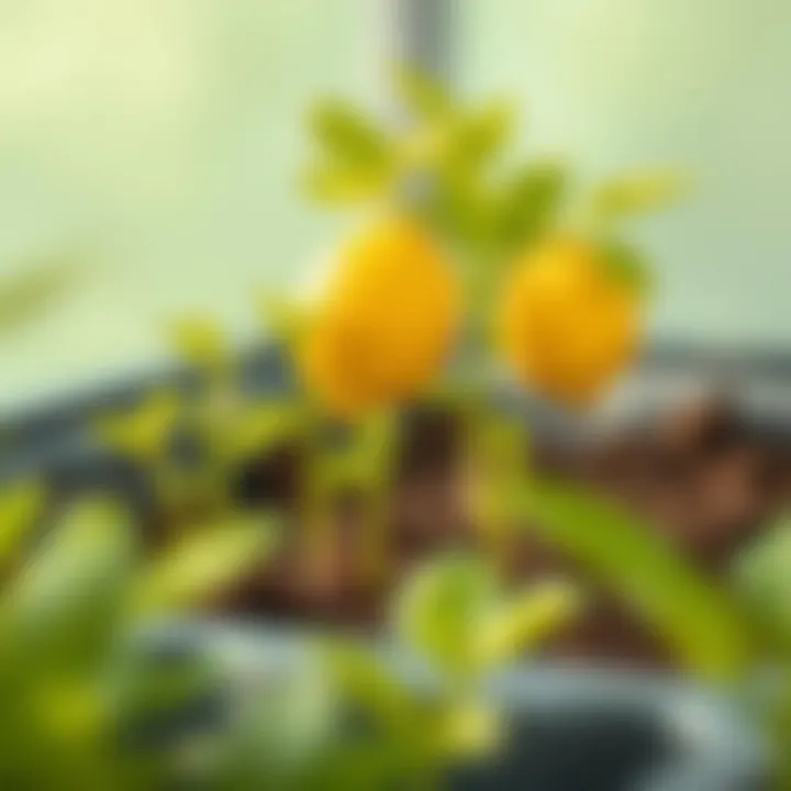 Healthy lemon seedlings growing in a nurturing environment.