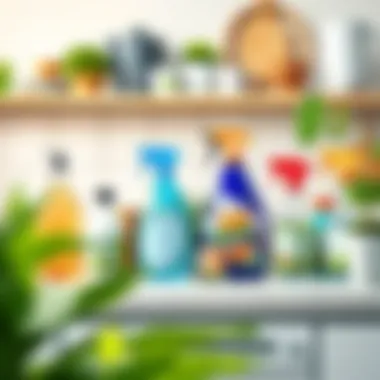 Various eco-friendly cleaning supplies arranged on a kitchen counter
