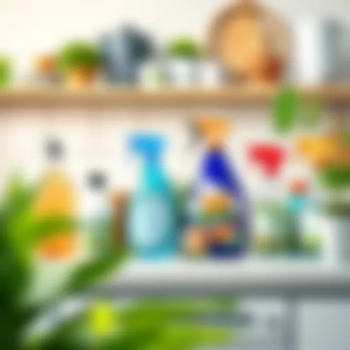 Various eco-friendly cleaning supplies arranged on a kitchen counter