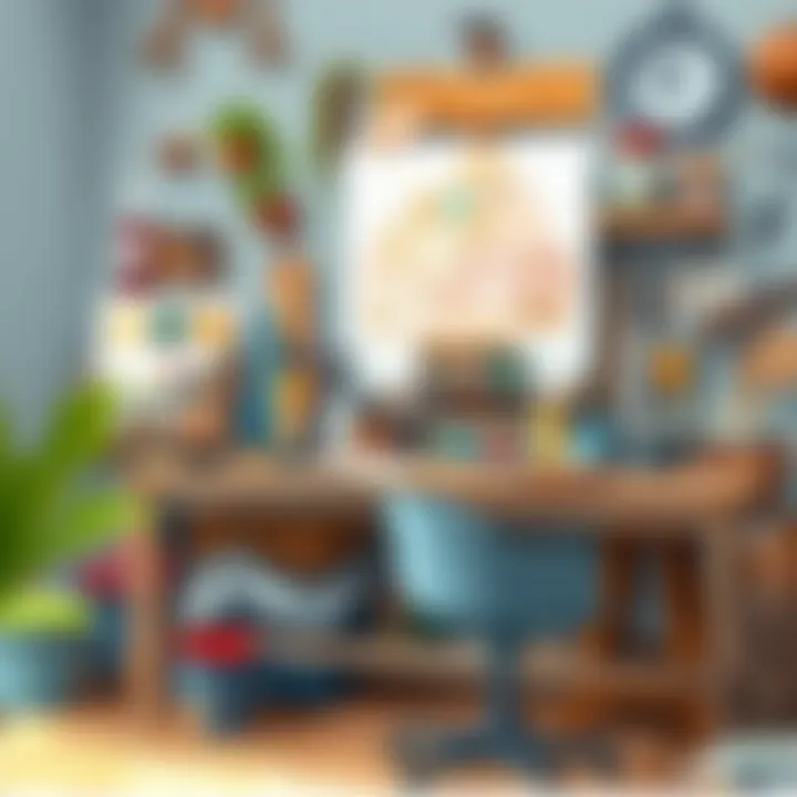 An Artist's Workspace for Oil Painting An artist's workspace filled with various tools and materials