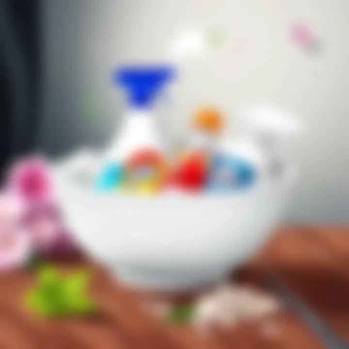 Effective Cleaning Agents for Odor Neutralization A porcelain bowl with various cleaning agents