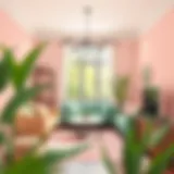 Harmonious Interior: Pink and Green Fusion A harmonious blend of pink and green in a modern interior design setting