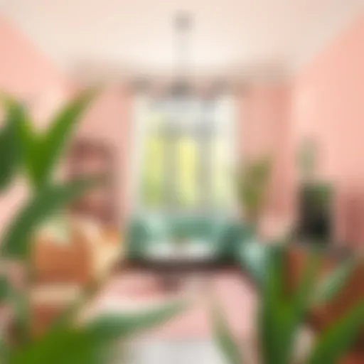 Harmonious Interior: Pink and Green Fusion A harmonious blend of pink and green in a modern interior design setting