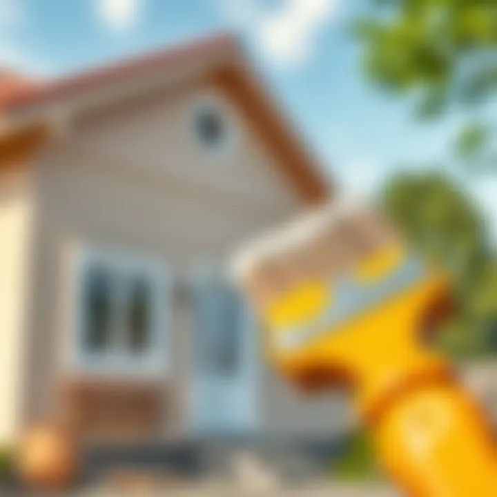 Applying Paint on Prefabricated House Close-up of a brush applying paint on a prefabricated house