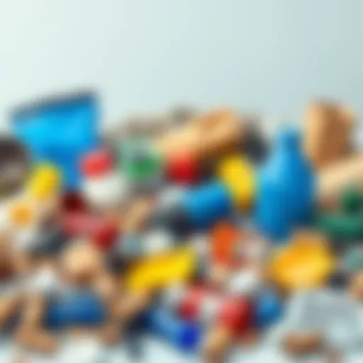 Diverse recyclable materials arranged aesthetically