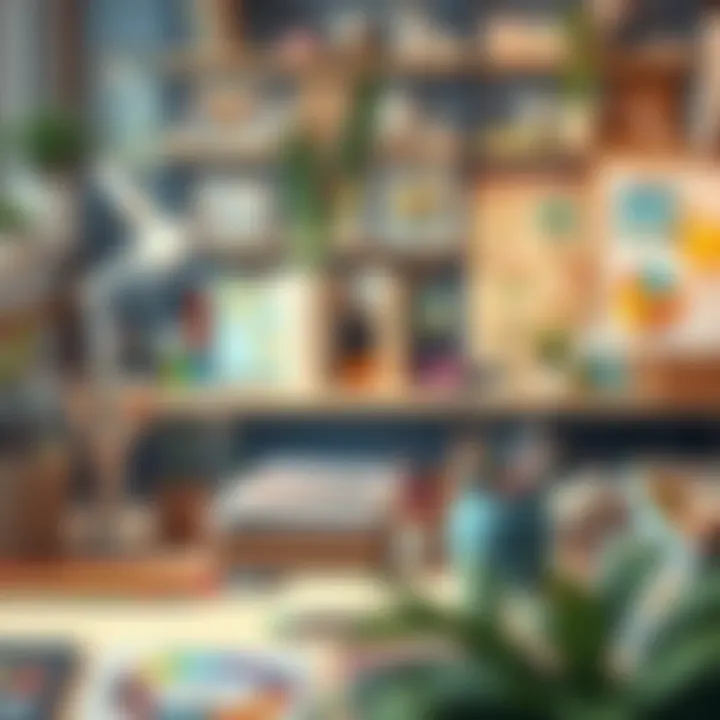 Artistic Workspace A serene workspace displaying an array of colored materials used in art.