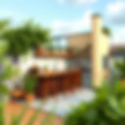 Stylish rooftop terrace kitchen combining nature and modern design