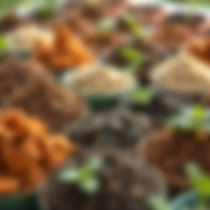 A variety of potting soils displayed in natural settings