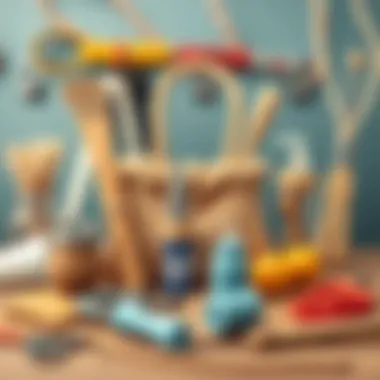 Various tools and materials for making paper rope bags