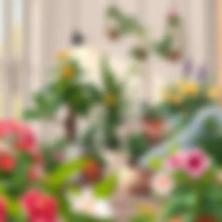 Indoor Serenity with Flowering Plants A tranquil indoor space adorned with potted flowering plants