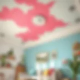 Vibrant ceiling painted with wall paint