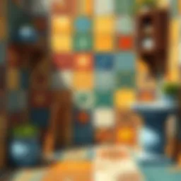 Colorful tiles painted with oil paint showcasing artistic transformation